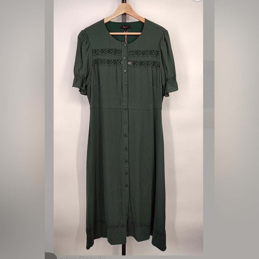 Quince Women Lightweight Crepe Lace
Inset Midi Dress Forest Green L